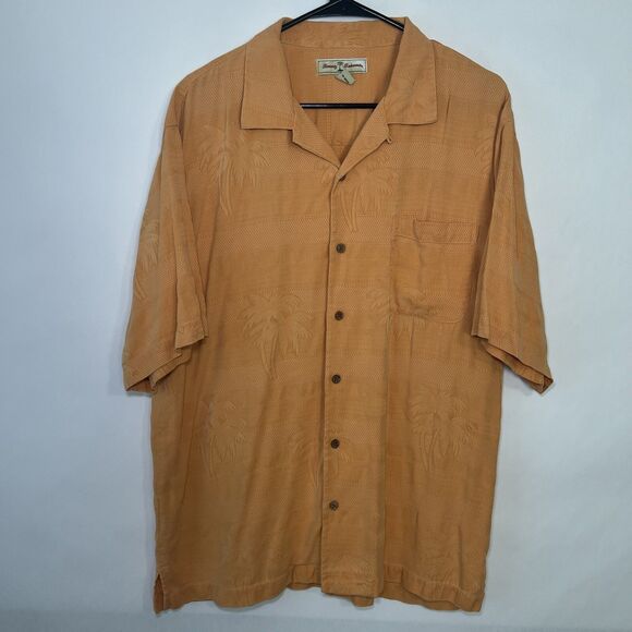 Tommy Bahama Short Sleeve Button Up Silk Hawaiian Shirt Mens Size Large Orange - Picture 1 of 10